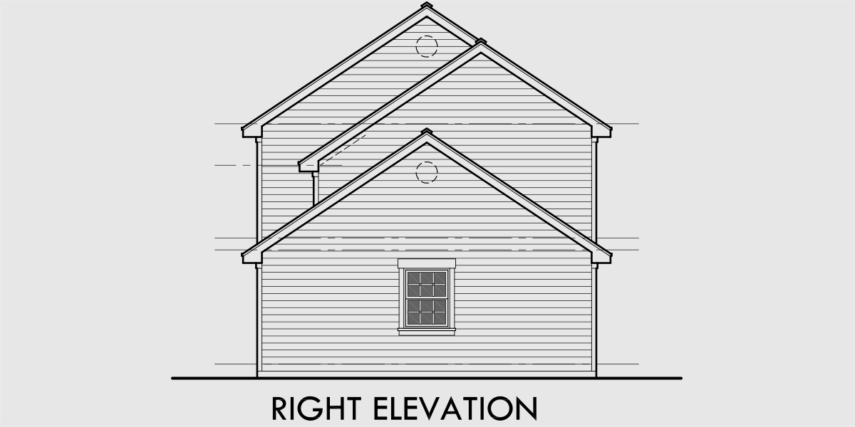 House side elevation view for 9952 Colonial House Plan 3 Bedroom, 2 Bath, 2 Car Garage