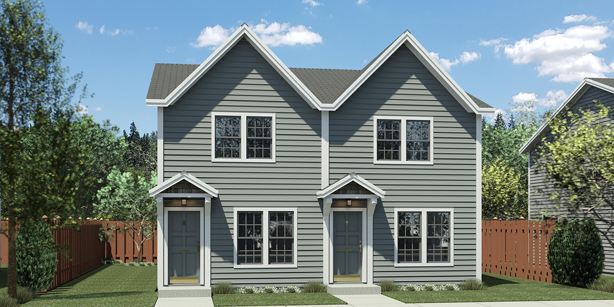 D-341 Duplex House Plan for Your Narrow Lot - 920 Sq Ft 2 Bed Units