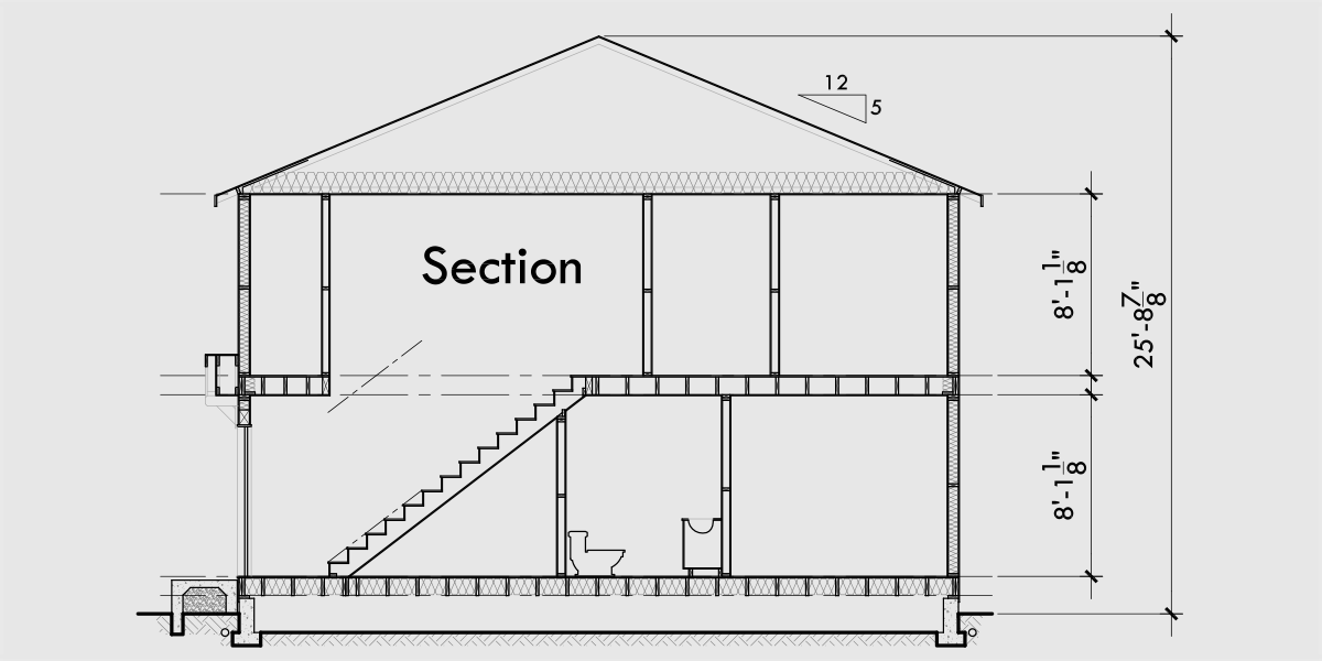House rear elevation view for D-341 Duplex house plans, small duplex house plans, narrow  duplex house plans, affordable duplex floor plans, D-341