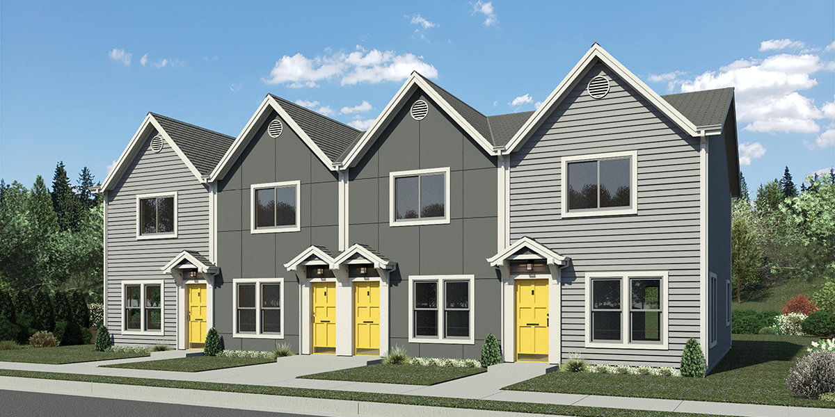 F-552 4 plex plans, townhome plans, 15 ft wide house plans, narrow lot townhouse plans, F-552