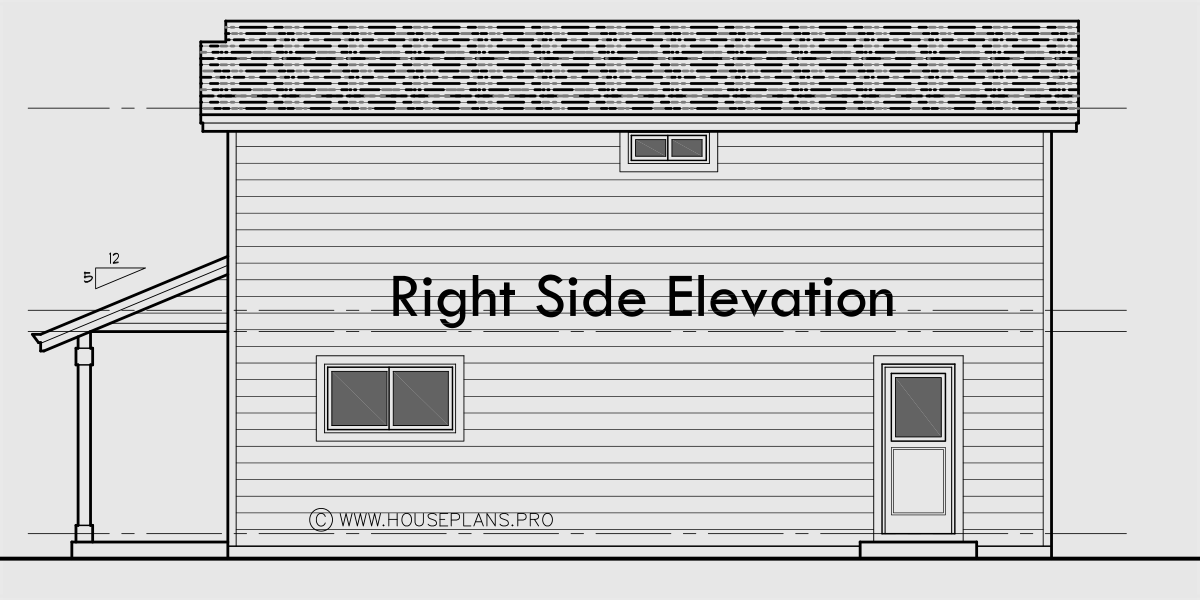 House rear elevation view for 10124 Narrow lot house plans, 2 bedroom house plans, 2 story house plans, small house plans, 1flr, 10124b