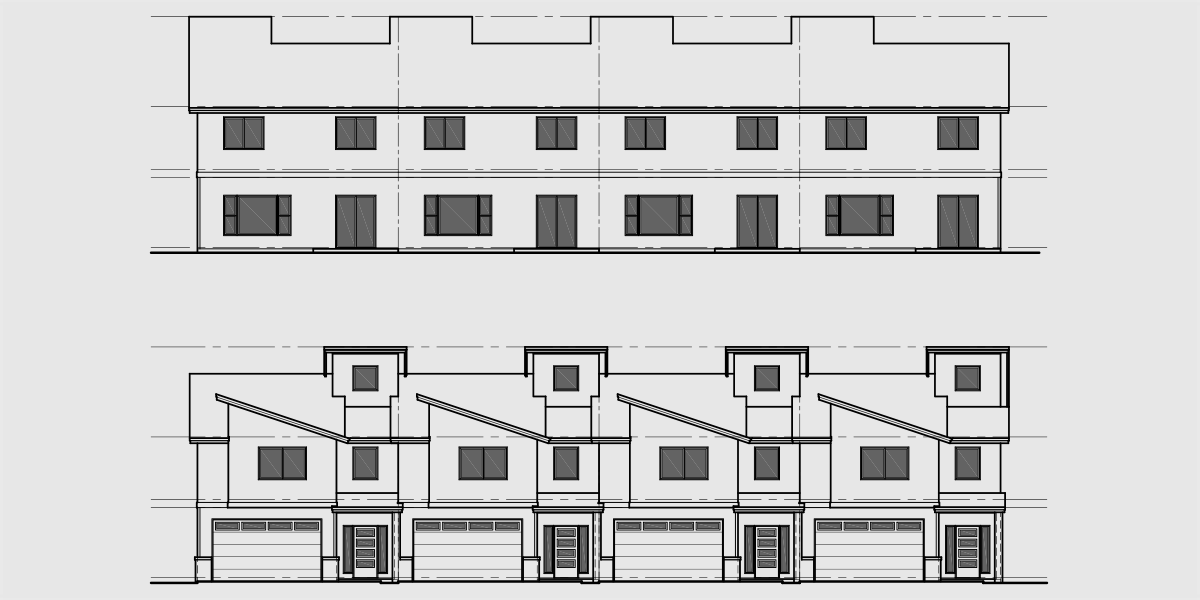 House front drawing elevation view for F-622 Modern town house plan F-622