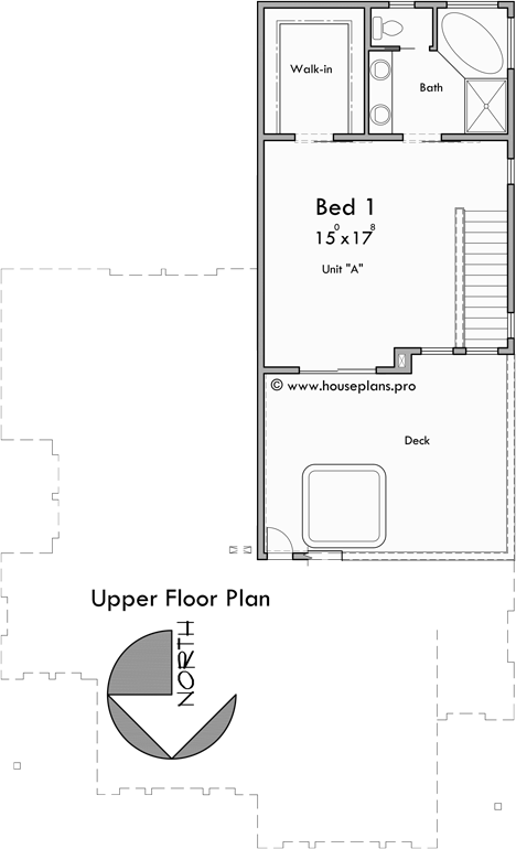 Upper Floor Plan for D-676 Modern Duplex house plan for great view lots