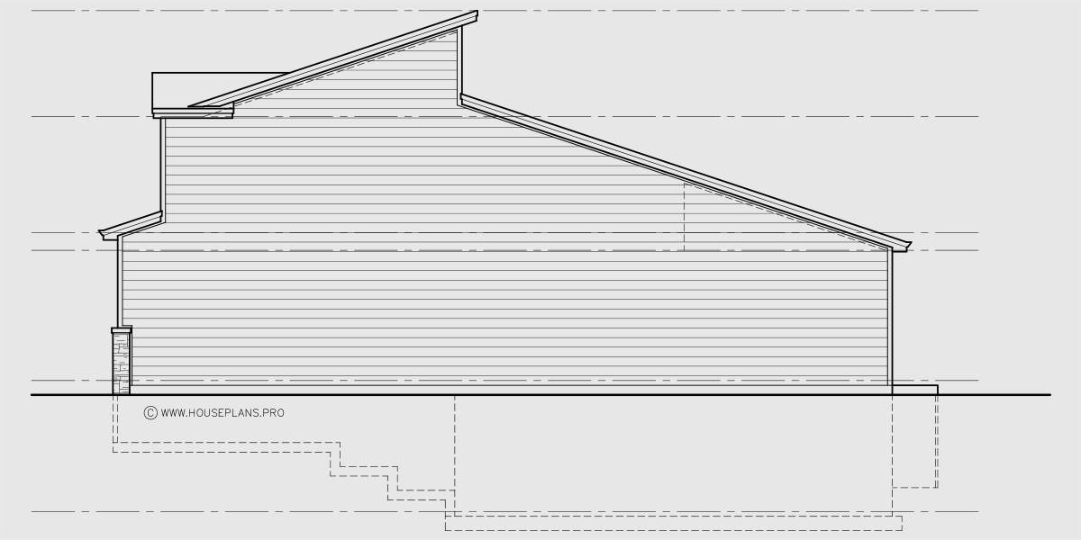 House side elevation view for D-737 Luxury town house plan master bedroom on the main floor oversized garage D-737