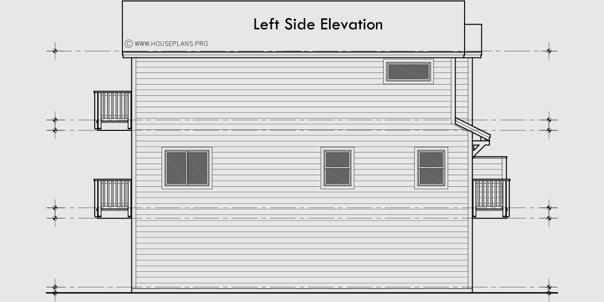 House rear elevation view for D-729 Luxury duplex house plan with bonus studio