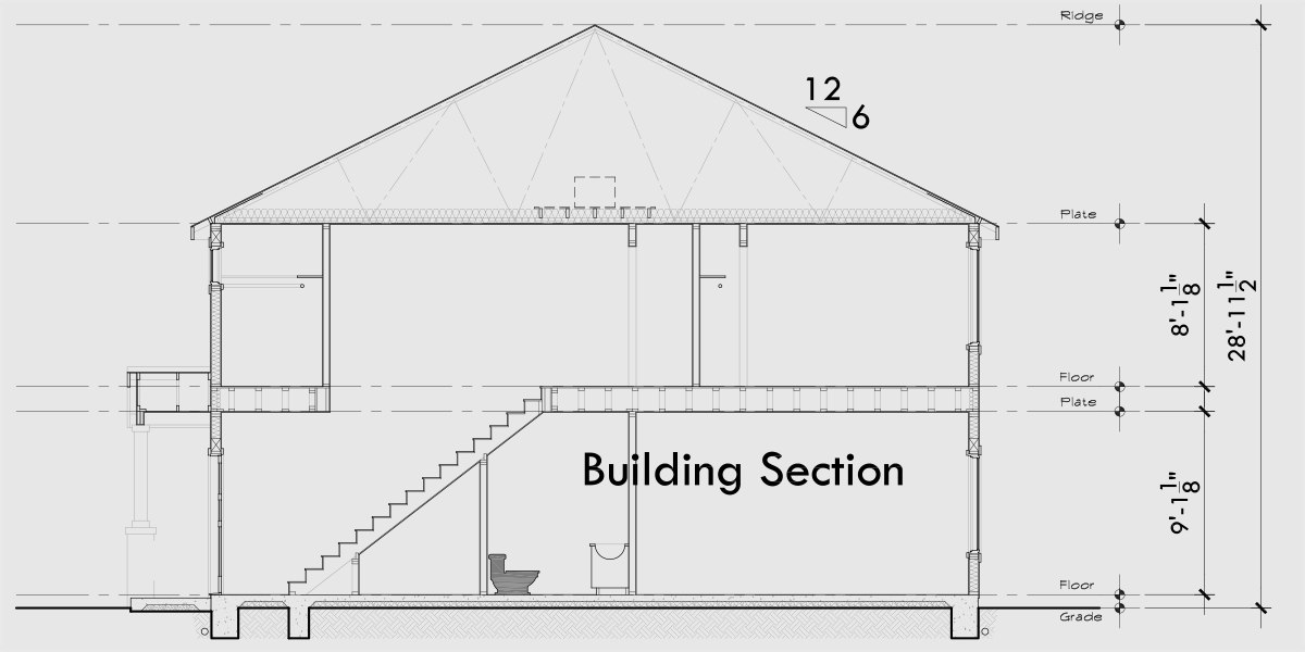 House rear elevation view for F-695 4 plex town house plan F-695