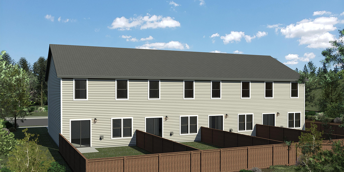 House front drawing elevation view for F-695 4 plex town house plan F-695