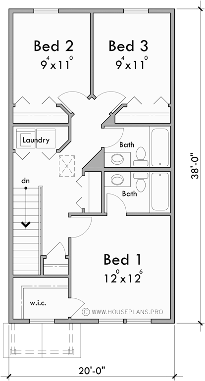 Upper Floor Plan for F-695 4 plex town house plan F-695