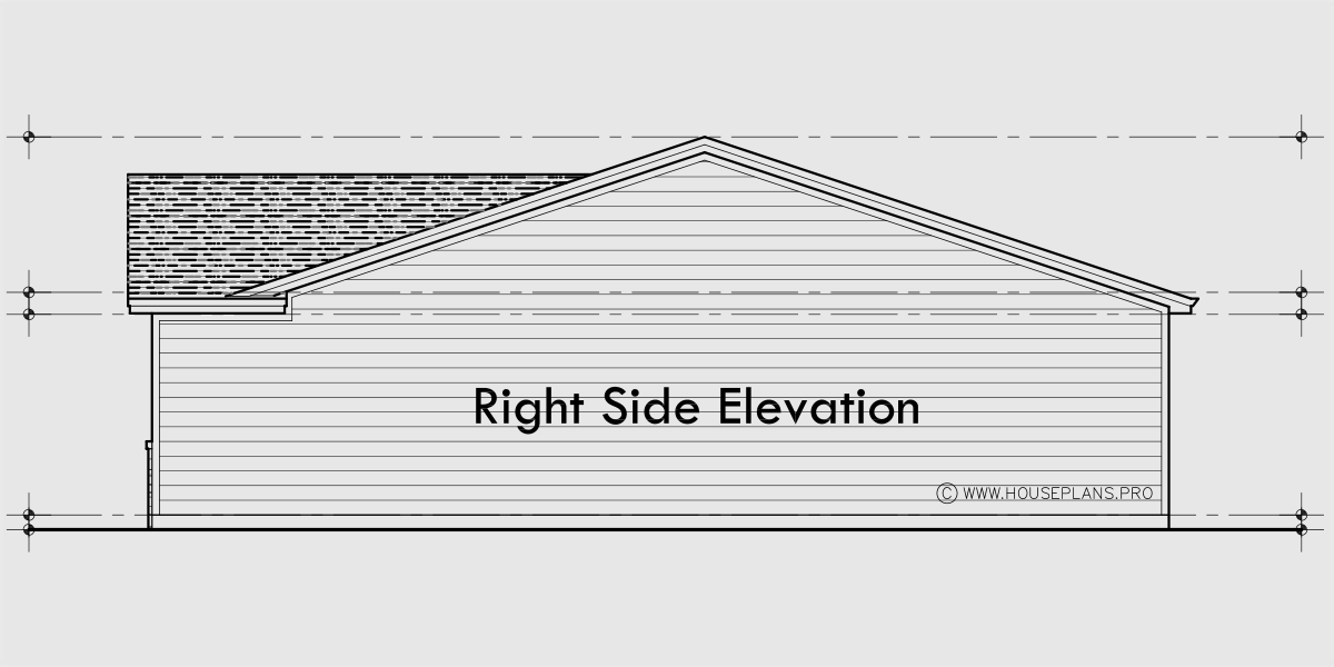 House rear elevation view for F-698 One level senior town house plan two bedroom two bath