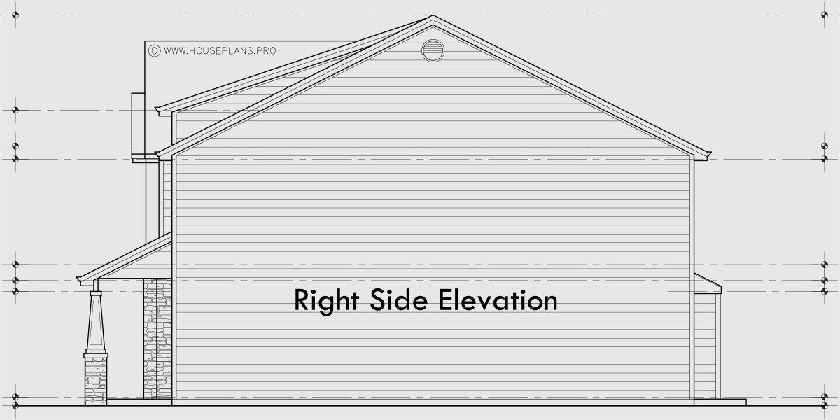 House rear elevation view for D-786 4 bedroom master on the main floor duplex house plan