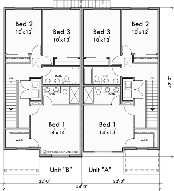 Upper Floor Plan for D-786 4 bedroom master on the main floor duplex house plan