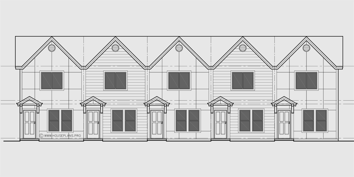 House front drawing elevation view for FV-711 15 ft wide narrow town house plan FV-711