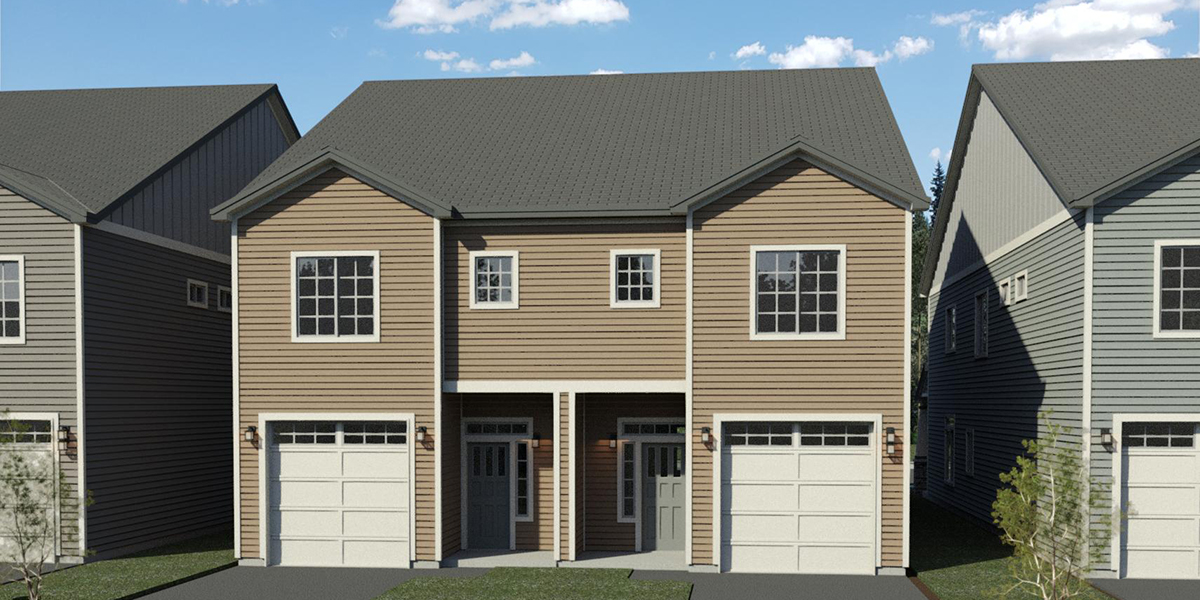 House front drawing elevation view for D-787 Luxury town house plan 3 bedroom 3.5 bathroom 