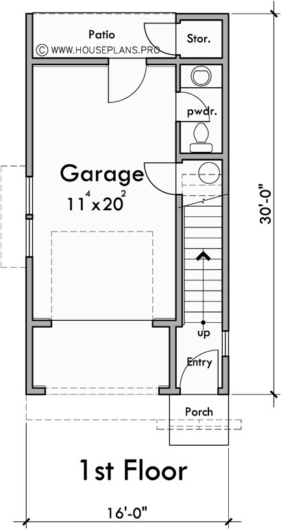 Lower Floor Plan for T-468 16 ft wide x 30 ft deep town house plan